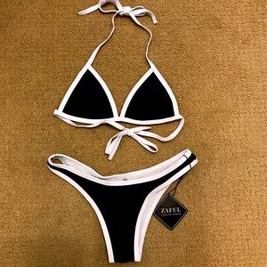 Navy and White String Bikini Set